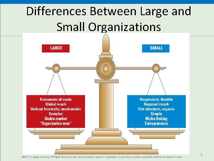 Differences Between Large and Small Organizations © 2017 Cengage Learning. All Rights Reserved. May