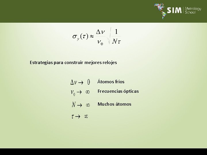 Estrategias para construir mejores relojes Átomos fríos Frecuencias ópticas Muchos átomos 