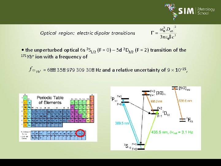 Optical region: electric dipolar transitions • the unperturbed optical 6 s 2 S 1/2