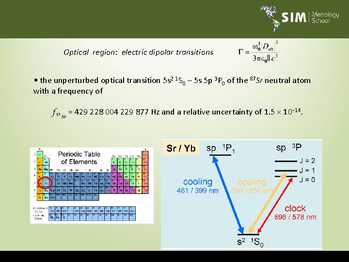 Optical region: electric dipolar transitions • the unperturbed optical transition 5 s 2 1