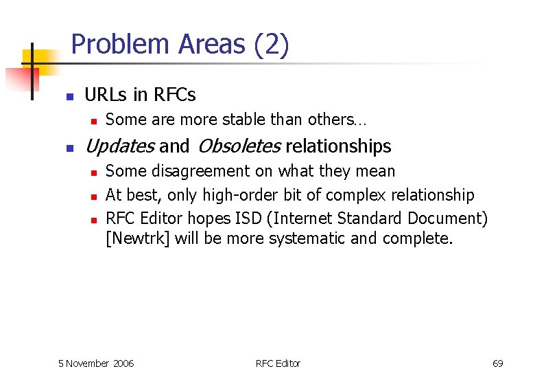 Problem Areas (2) n URLs in RFCs n n Some are more stable than Problem Areas (2) n URLs in RFCs n n Some are more stable than