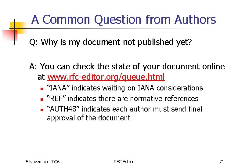 A Common Question from Authors Q: Why is my document not published yet? A: A Common Question from Authors Q: Why is my document not published yet? A: