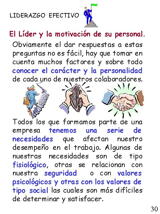LIDERAZGO EFECTIVO El Líder y la motivación de su personal. Obviamente el dar respuestas