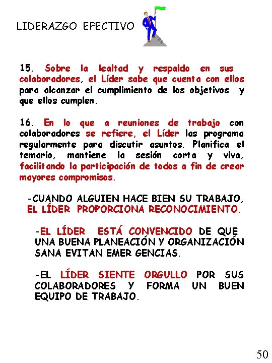 LIDERAZGO EFECTIVO 15. Sobre la lealtad y respaldo en sus colaboradores, el Líder sabe