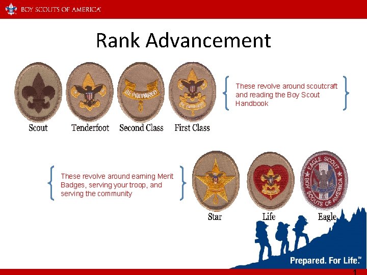 Rank Advancement These revolve around scoutcraft and reading the Boy Scout Handbook These revolve