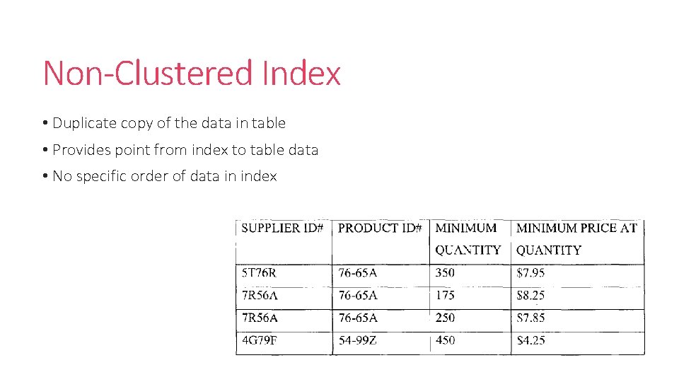 Non-Clustered Index • Duplicate copy of the data in table • Provides point from Non-Clustered Index • Duplicate copy of the data in table • Provides point from