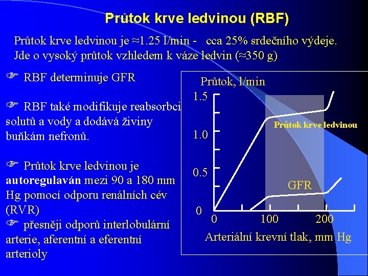 Průtok krve ledvinou (RBF) Průtok krve ledvinou je ≈1. 25 l/min - cca 25% Průtok krve ledvinou (RBF) Průtok krve ledvinou je ≈1. 25 l/min - cca 25%