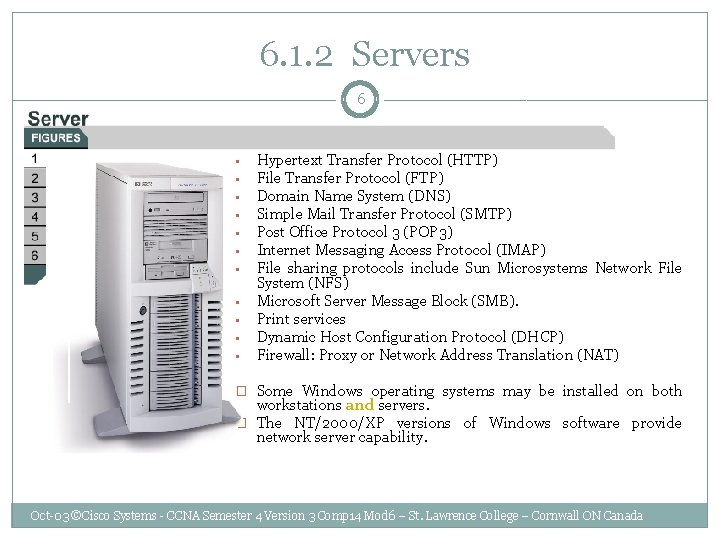  6. 1. 2 Servers 6 • • • Hypertext Transfer Protocol (HTTP) File