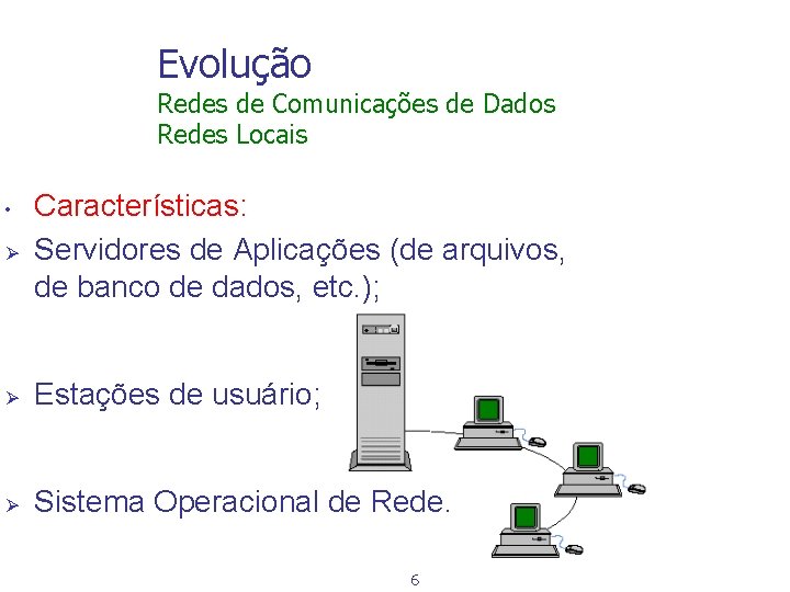 Evolução Redes de Comunicações de Dados Redes Locais Ø Características: Servidores de Aplicações (de