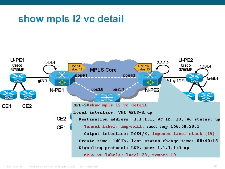 show mpls l 2 vc detail U-PE 1 1. 1 Cisco 3750 ME Use show mpls l 2 vc detail U-PE 1 1. 1 Cisco 3750 ME Use
