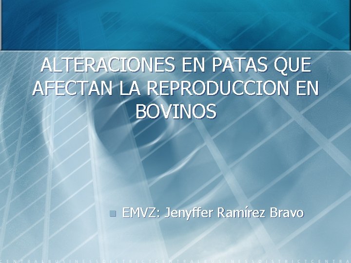 ALTERACIONES EN PATAS QUE AFECTAN LA REPRODUCCION EN BOVINOS n EMVZ: Jenyffer Ramírez Bravo