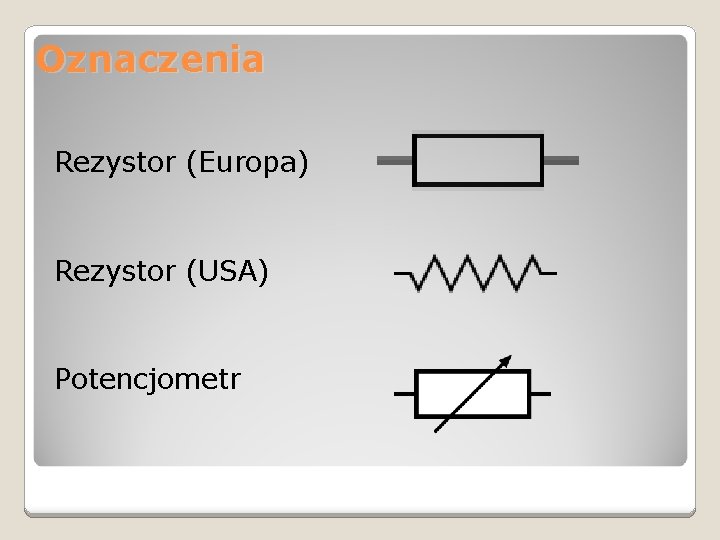 Oznaczenia Rezystor (Europa) Rezystor (USA) Potencjometr 