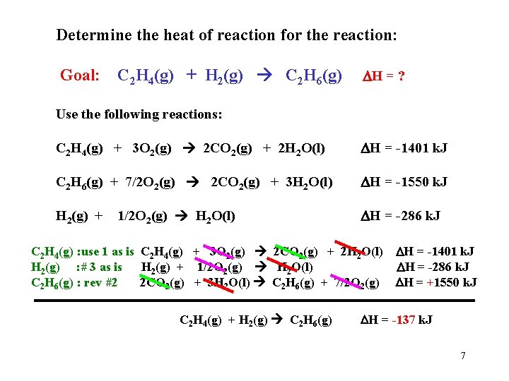 Determine the heat of reaction for the reaction: Goal: C 2 H 4(g) +