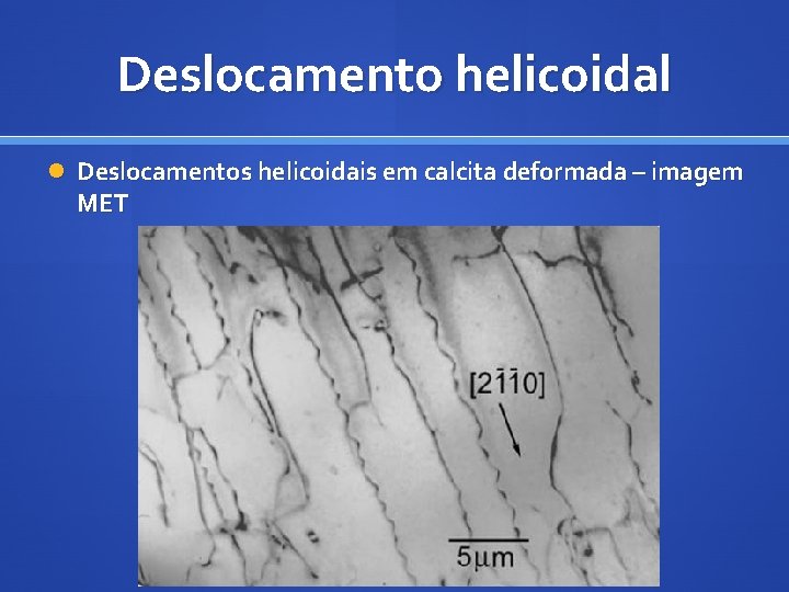 Deslocamento helicoidal Deslocamentos helicoidais em calcita deformada – imagem MET 