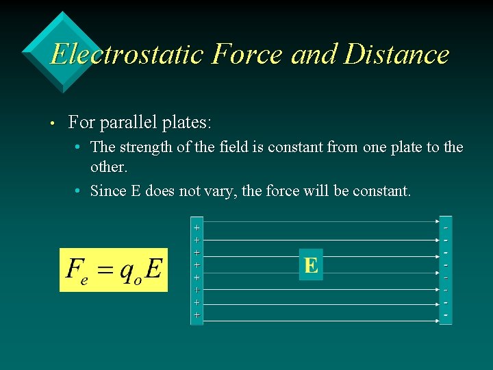 Electrostatic Force and Distance • For parallel plates: • The strength of the field