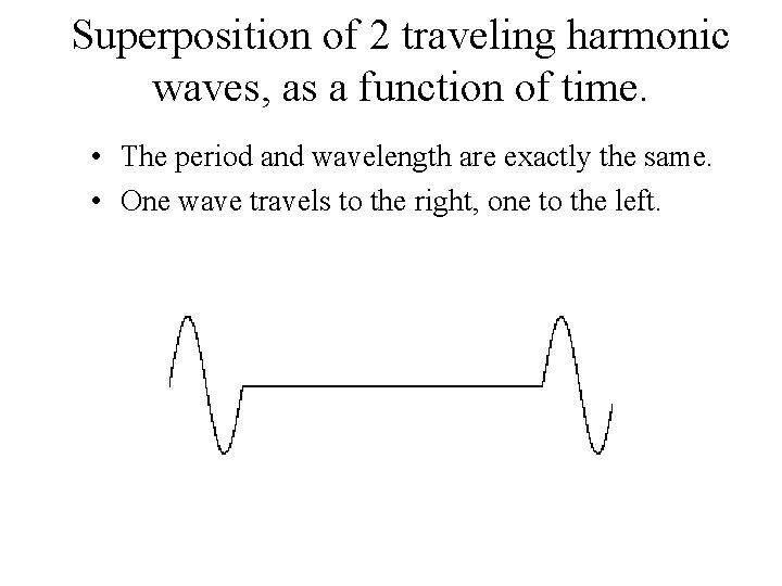 Superposition of 2 traveling harmonic waves, as a function of time. • The period Superposition of 2 traveling harmonic waves, as a function of time. • The period