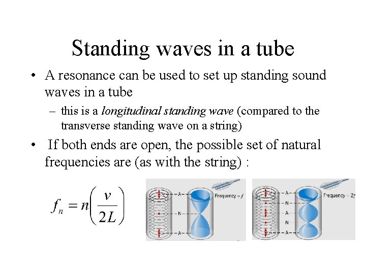 Standing waves in a tube • A resonance can be used to set up Standing waves in a tube • A resonance can be used to set up