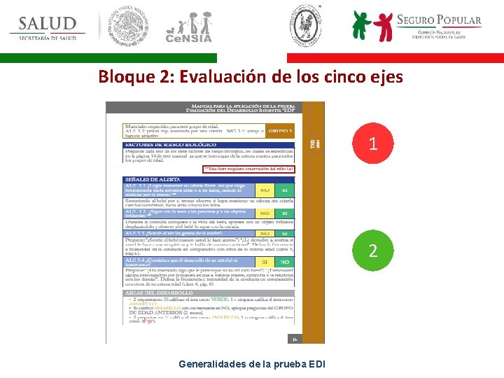 Bloque 2: Evaluación de los cinco ejes 1 2 Generalidades de la prueba EDI