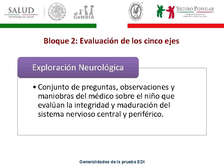 Bloque 2: Evaluación de los cinco ejes Exploración Neurológica • Conjunto de preguntas, observaciones