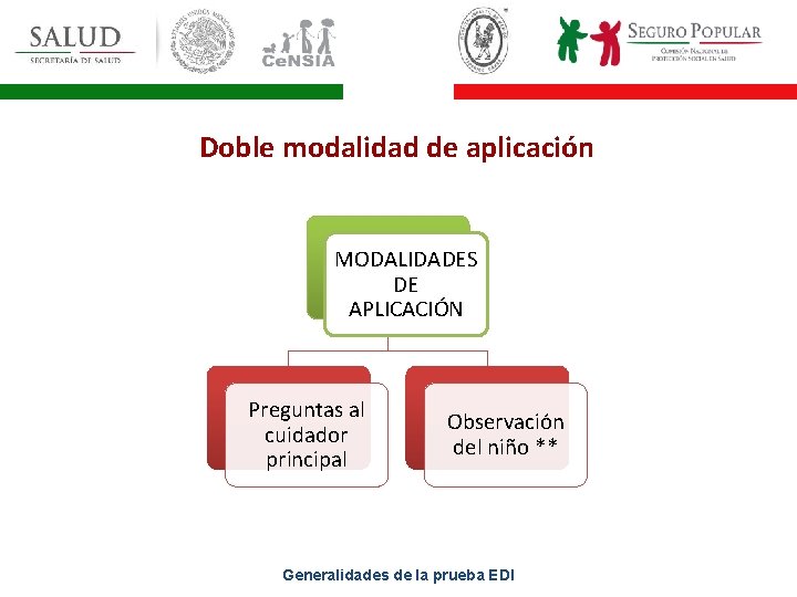 Doble modalidad de aplicación MODALIDADES DE APLICACIÓN Preguntas al cuidador principal Observación del niño