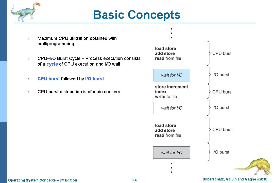 Basic Concepts n Maximum CPU utilization obtained with multiprogramming n CPU–I/O Burst Cycle –