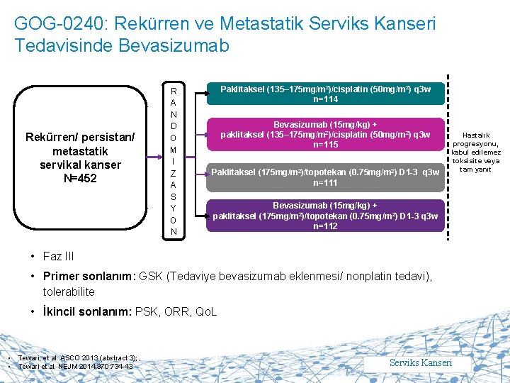 GOG-0240: Rekürren ve Metastatik Serviks Kanseri Tedavisinde Bevasizumab Rekürren/ persistan/ metastatik servikal kanser N=452