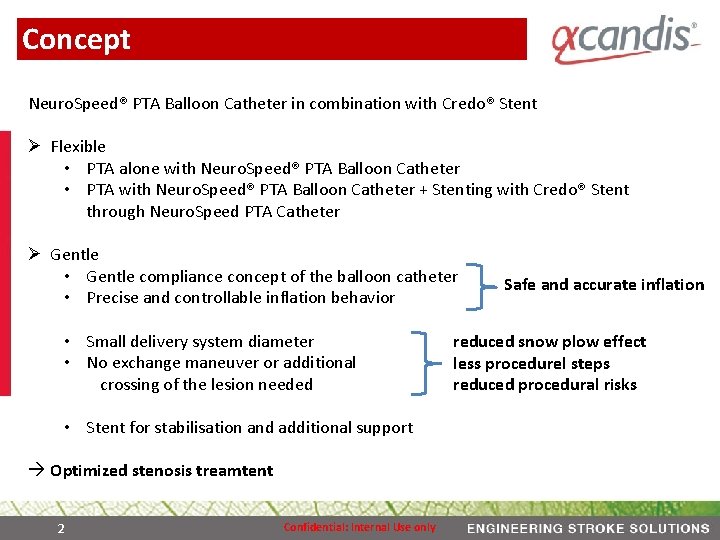 Concept Neuro. Speed® PTA Balloon Catheter in combination with Credo® Stent Ø Flexible •