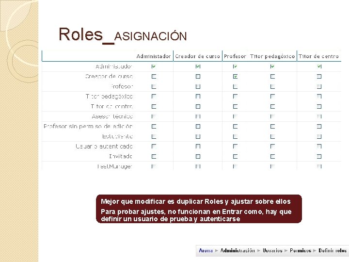 Roles_ASIGNACIÓN Mejor que modificar es duplicar Roles y ajustar sobre ellos Para probar ajustes, Roles_ASIGNACIÓN Mejor que modificar es duplicar Roles y ajustar sobre ellos Para probar ajustes,