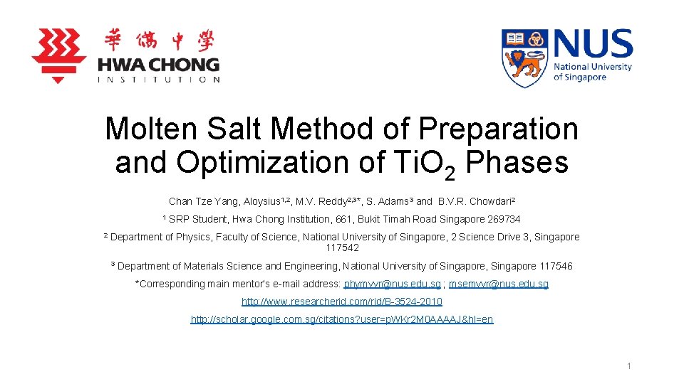 Molten Salt Method of Preparation and Optimization of Ti. O 2 Phases Chan Tze