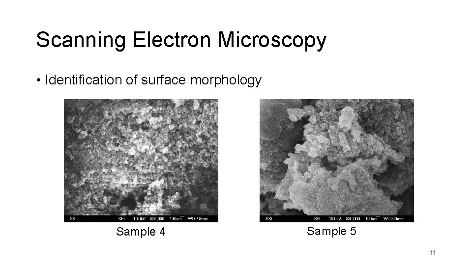 Scanning Electron Microscopy • Identification of surface morphology Sample 4 Sample 5 11 