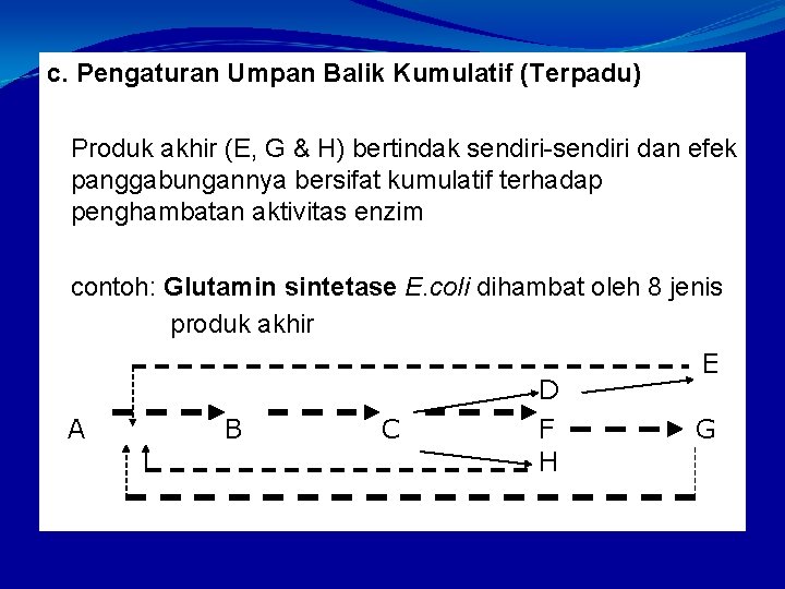 c. Pengaturan Umpan Balik Kumulatif (Terpadu) Produk akhir (E, G & H) bertindak sendiri-sendiri