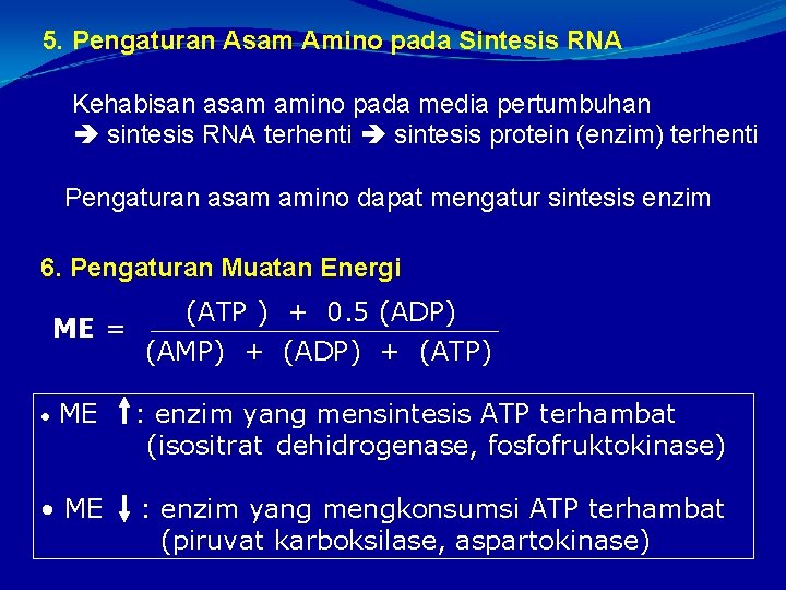 5. Pengaturan Asam Amino pada Sintesis RNA Kehabisan asam amino pada media pertumbuhan sintesis