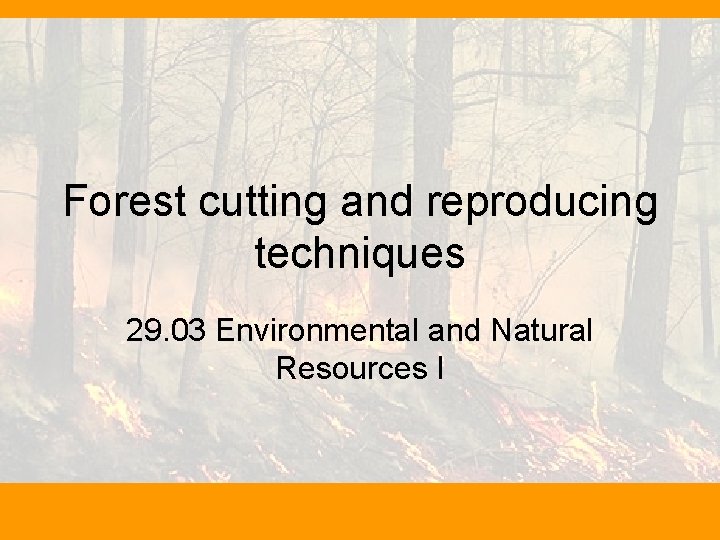 Forest cutting and reproducing techniques 29. 03 Environmental and Natural Resources I 