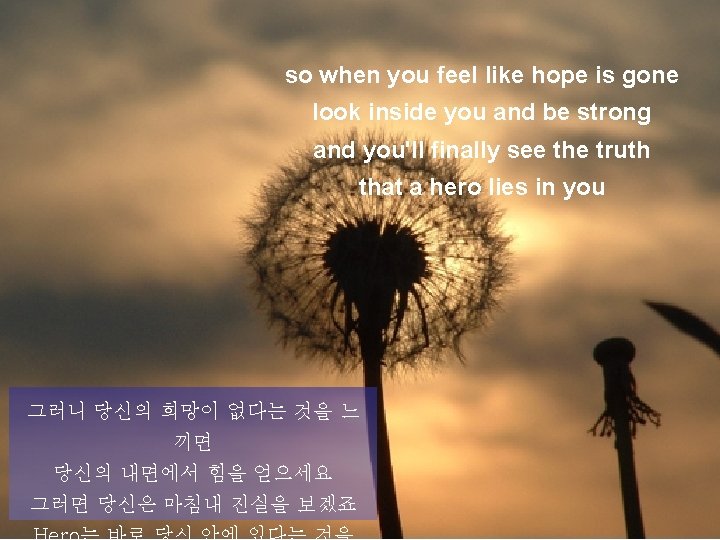 so when you feel like hope is gone look inside you and be strong