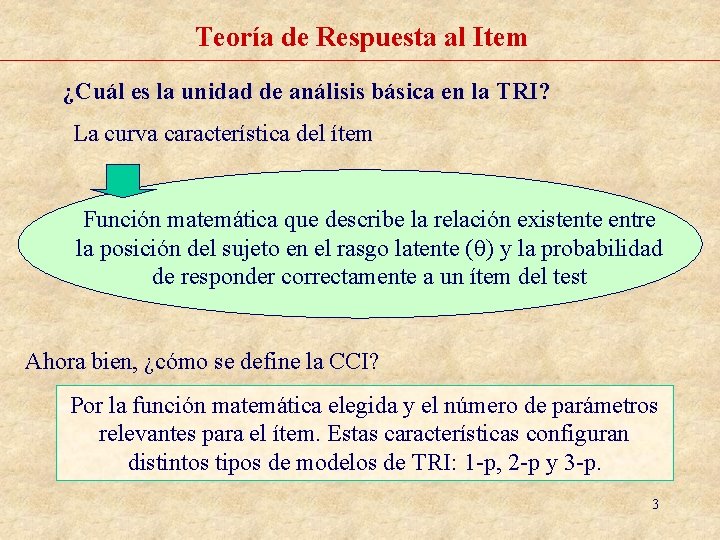 Teoría de Respuesta al Item ¿Cuál es la unidad de análisis básica en la Teoría de Respuesta al Item ¿Cuál es la unidad de análisis básica en la