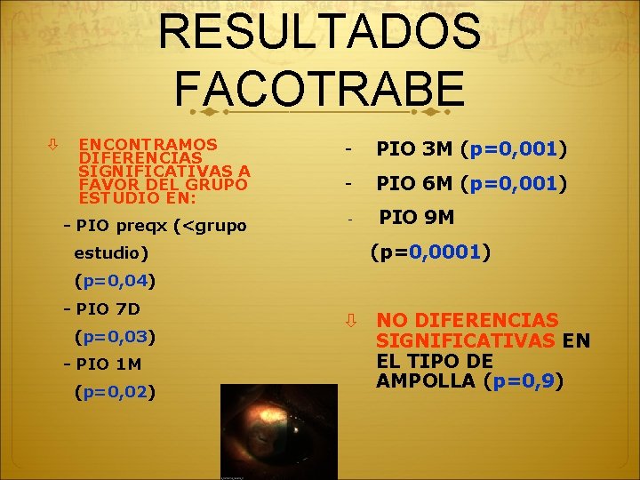 RESULTADOS FACOTRABE ENCONTRAMOS DIFERENCIAS SIGNIFICATIVAS A FAVOR DEL GRUPO ESTUDIO EN: - PIO 3 RESULTADOS FACOTRABE ENCONTRAMOS DIFERENCIAS SIGNIFICATIVAS A FAVOR DEL GRUPO ESTUDIO EN: - PIO 3
