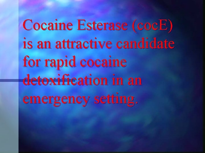 Cocaine Esterase (coc. E) is an attractive candidate for rapid cocaine detoxification in an