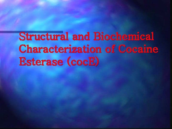 Structural and Biochemical Characterization of Cocaine Esterase (coc. E) 