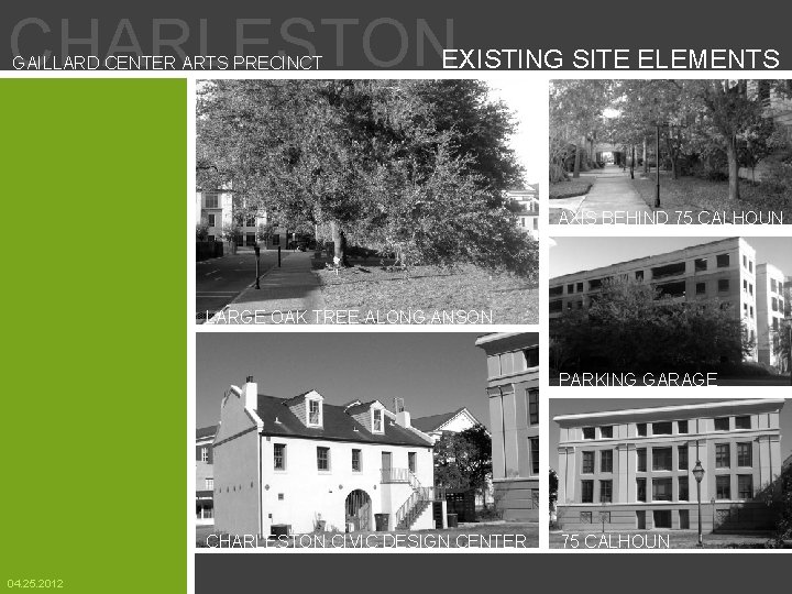CHARLESTON GAILLARD CENTER ARTS PRECINCT EXISTING SITE ELEMENTS AXIS BEHIND 75 CALHOUN LARGE OAK