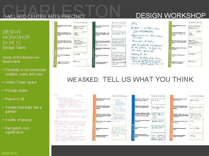 CHARLESTON GAILLARD CENTER ARTS PRECINCT DESIGN WORKSHOP 01. 05. 12 (Design Team) Some of