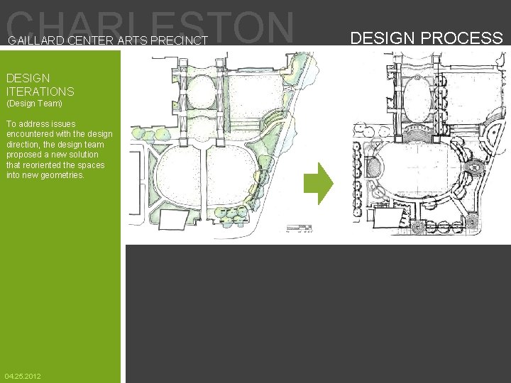 CHARLESTON GAILLARD CENTER ARTS PRECINCT DESIGN ITERATIONS (Design Team) To address issues encountered with