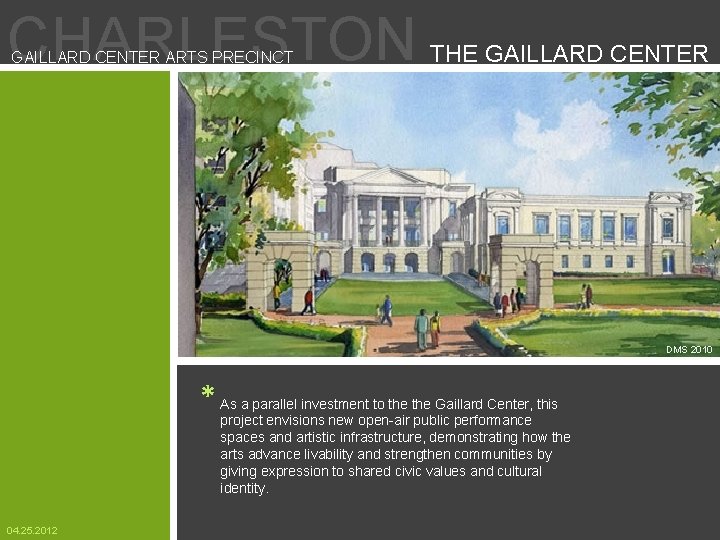CHARLESTON GAILLARD CENTER ARTS PRECINCT THE GAILLARD CENTER DMS 2010 * As a parallel