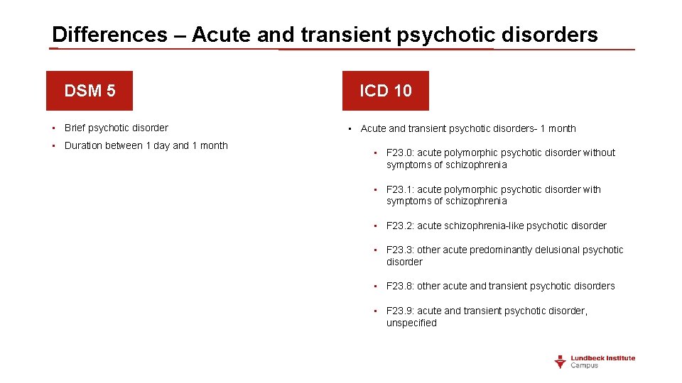 Differences – Acute and transient psychotic disorders DSM 5 • Brief psychotic disorder •