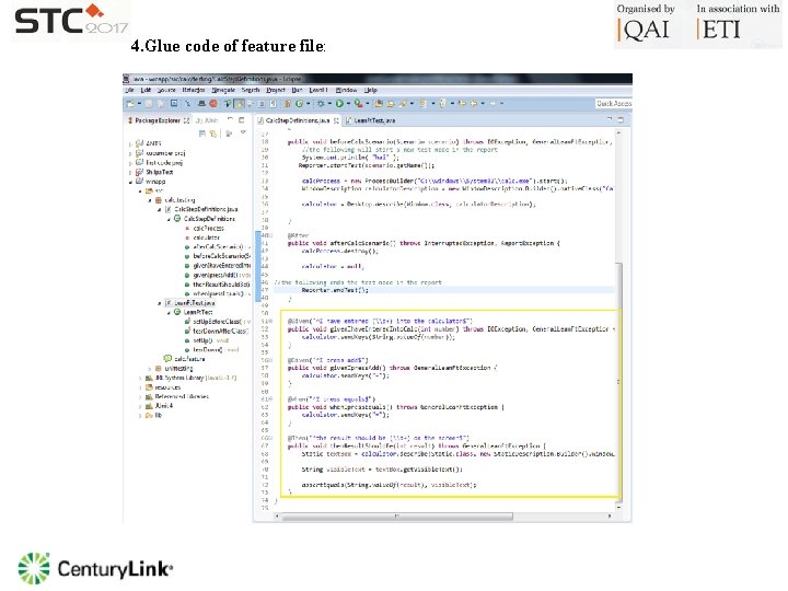 4. Glue code of feature file: 