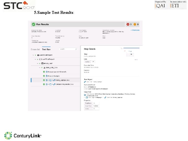5. Sample Test Results: 