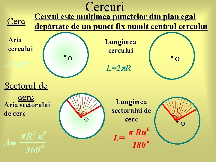 Cercuri Cercul este mulţimea punctelor din plan egal depărtate de un punct fix numit Cercuri Cercul este mulţimea punctelor din plan egal depărtate de un punct fix numit