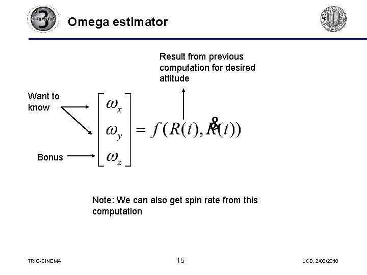 Omega estimator Result from previous computation for desired attitude Want to know Bonus Note: Omega estimator Result from previous computation for desired attitude Want to know Bonus Note: