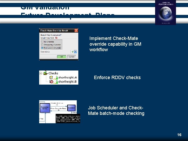 GM Validation Future Development Plans Implement Check-Mate override capability in GM workflow Enforce RDDV