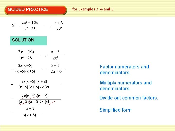 for Examples 3, 4 and 5 GUIDED PRACTICE 9. 2 x 2 – 10