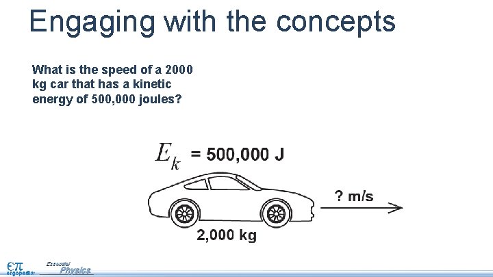 Engaging with the concepts What is the speed of a 2000 kg car that